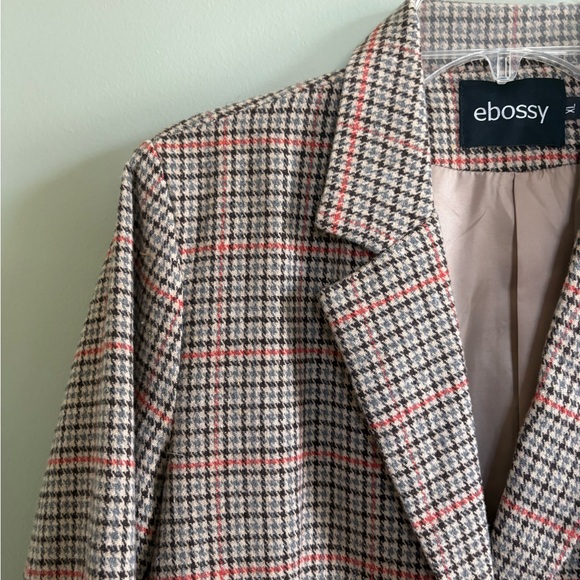 Ebossy Brown Plaid Tailored Blazer with Elbow Patches - Picture 10 of 12